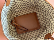 MEDIUM TOTISSIMA REVERSIBLE TOTE BAG 30 IN BROWN CALFSKIN BEIGE AND BROWN GG CANVAS ON SIDE