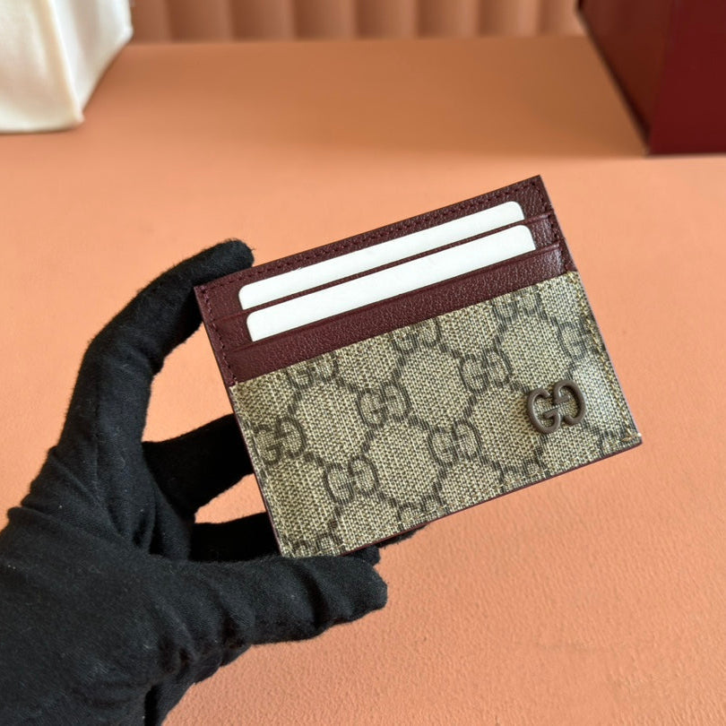 GG CARD CASE 10 IN BEIGE AND RED GG CALFSKIN