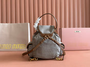 BACKPACK 22 IN GREY CANVAS BROWN CALFSKIN