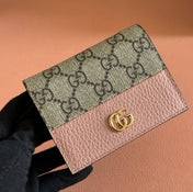 MARMONT BI-COLOUR CARD CASE WALLET 11 IN BEIGE EBONY GG CANVAS PINK CALFSKIN