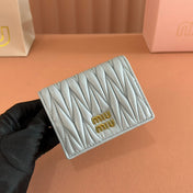 SMALL MATELASSÉ NAPPA LEATHER WALLET BLUE GRAY