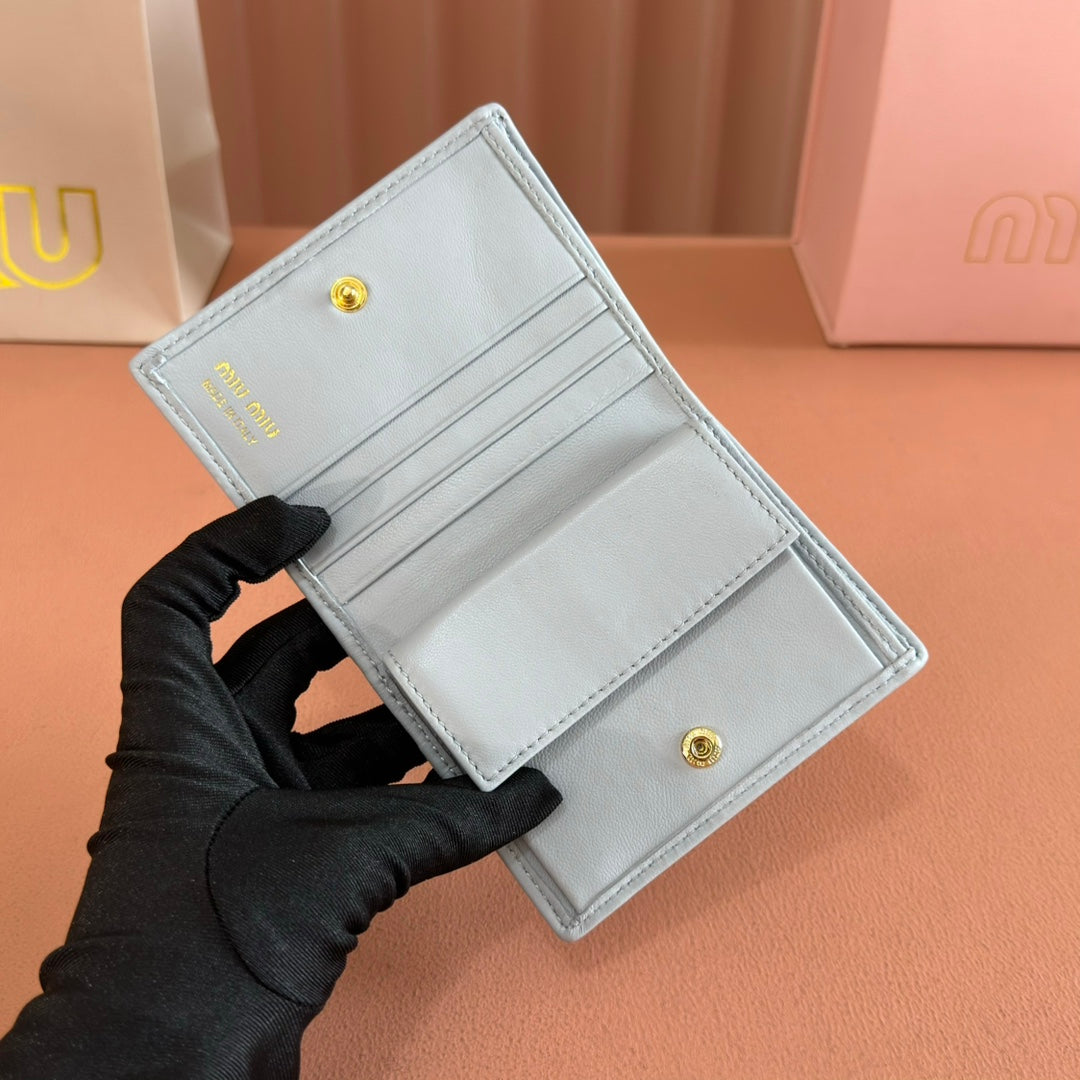 SMALL MATELASSÉ NAPPA LEATHER WALLET BLUE GRAY