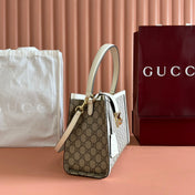 GUCCI 26S PADLOCK TOP HANDLE BAG 31 IN DARK BEIGE AND WHITE CALFSKIN