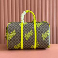 GUCCI CHROMA LARGE DUFFLE BAG 45 LIME GREEN IN GG MONOGRAM CANVAS