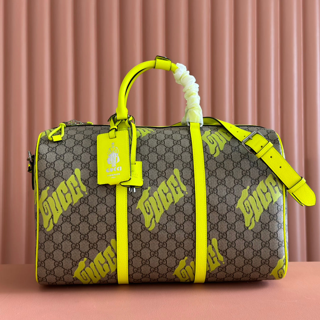 GUCCI CHROMA LARGE DUFFLE BAG 45 LIME GREEN IN GG MONOGRAM CANVAS