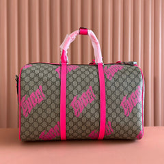 GUCCI CHROMA LARGE DUFFLE BAG 45 PINK IN GG MONOGRAM CANVAS