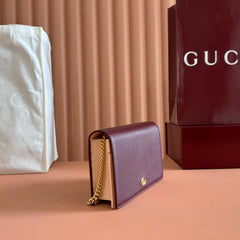 GG MARMONT 20 MINI CHAIN BAG IN DARK RED CALFSKIN