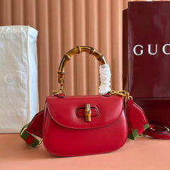 GUCCI BAMBOO MINI BAG 21 RED IN CALFSKIN