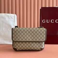 GUCCI NEO VINTAGE TIGER HEAD LARGE CROSSBODY BAG 30 IN CANVAS BROWN LEATHER TRIM