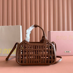 WOVEN HOLLOW BAG 24 IN DARK BROWN CALFSKIN