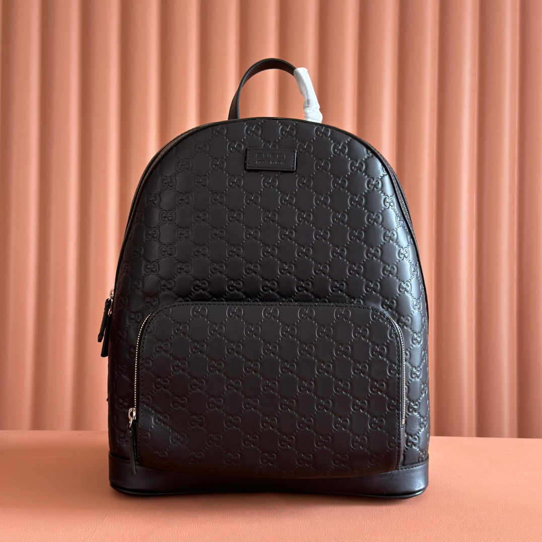 EMBOSSED BACKPACK 40 IN BLACK CALFSKIN SILVER HARDWARE