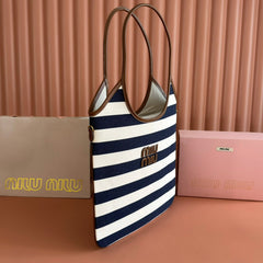 HOBO BAG 40 BLUE AND WHITE STRIPED IN CANVAS
