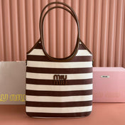 HOBO BAG 40 BROWN AND BEIGE STRIPED IN CANVAS