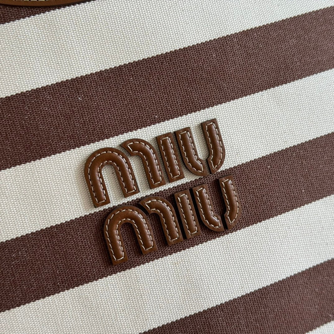 HOBO BAG 40 BROWN AND BEIGE STRIPED IN CANVAS