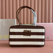 BEAU BAG 34 DENIM BEAU WITH BROWN STRIPES IN CANVAS AND CALFSKIN