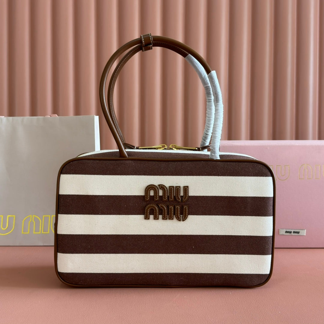 BEAU BAG 34 DENIM BEAU WITH BROWN STRIPES IN CANVAS AND CALFSKIN