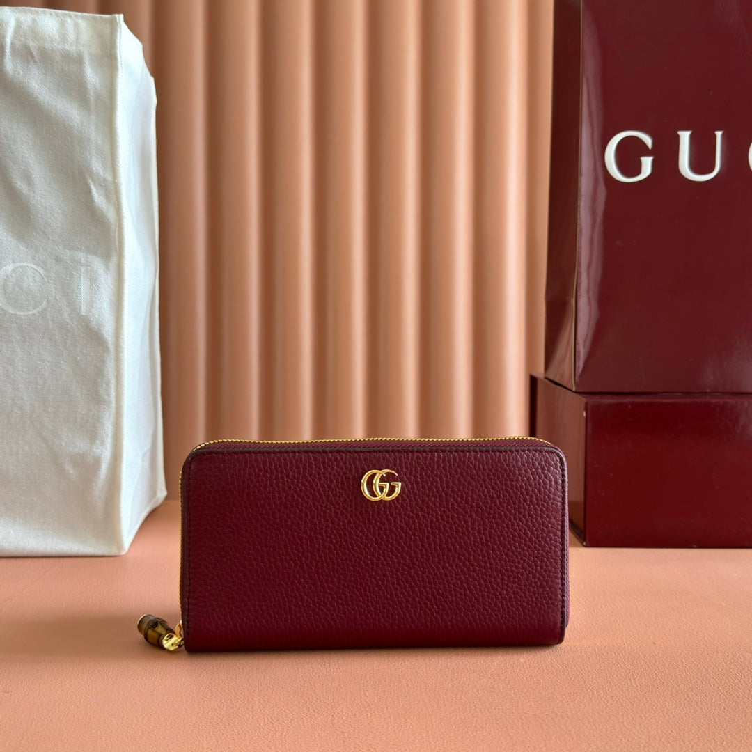 GG 25S MARMONT WALLET 19 IN RED CALFSKIN GOLD HARDWARE