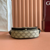 GUCCI 25S OPHIDIA MINI BAG 20 IN BEIGE CANVAS AND BROWN CALFSKIN