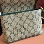 GUCCI 25S OPHIDIA BAG 18 IN BEIGE CANVAS AND BROWN CALFSKIN GOLD HARDWARE