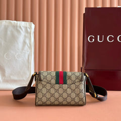 GUCCI 25S OPHIDIA BAG 18 IN BEIGE CANVAS AND BROWN CALFSKIN GOLD HARDWARE