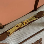 MIUMIU 25S BEAU CANVAS BAG 28 IN BEIGE CANVAS AND BROWN CALFSKIN