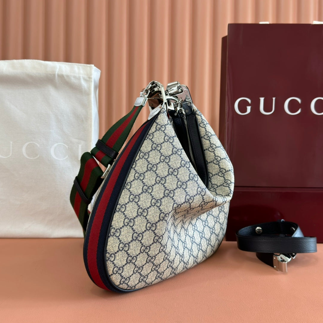 GUCCI 25S ATTACHE SHOULDER BAG 35 CM IN DARK BEIGE MIX BLACK CALFSKIN