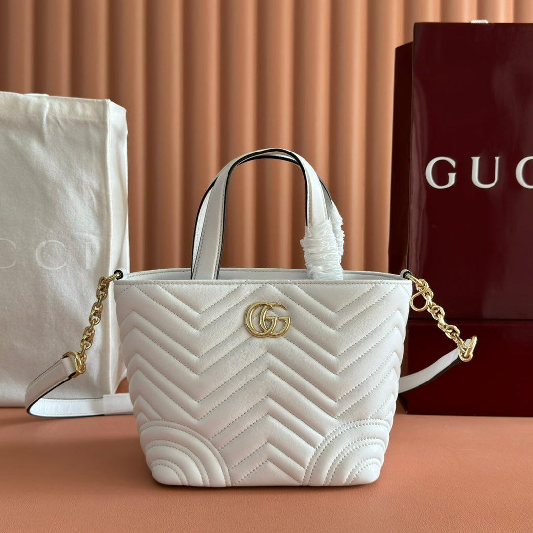 GUCCI 25S SMALL TOTE BAG 29 CM IN WHITE CALFSKIN WITH GOLD HARDWARE