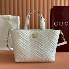 GUCCI 25S SMALL TOTE BAG 39 CM IN WHITE CALFSKIN WITH GOLD HARDWARE