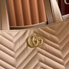 GUCCI 25S SMALL TOTE BAG 39 CM IN NUDE PINK CALFSKIN WITH GOLD HARDWARE