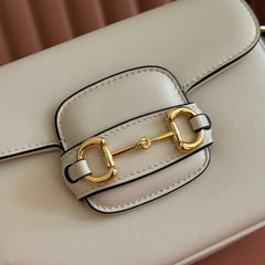 GUCCI 25S HORSEBIT 1955 MINI BAG 20 CM IN LIGHT BEIGE CALFSKIN WITH GOLD HARDWARE
