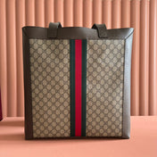 GUCCI 25S TOTE BAG 43 CM IN DARK BROWN MIX BEIGE LAMBSKIN WITH GOLD HARDWARE