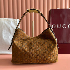 GUCCI 25S BEATRIX BAG 35 IN BROWN SUEDE WITH GOLD HARDWARE