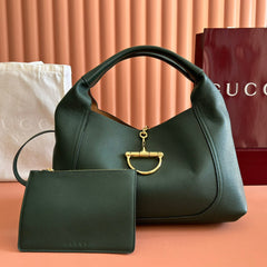 GUCCI 25S HANDBAG 46 CM IN DARK GREEN CALFSKIN WITH GOLD HARDWARE