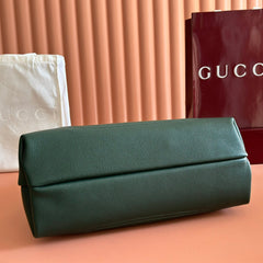 GUCCI 25S HANDBAG 46 CM IN DARK GREEN CALFSKIN WITH GOLD HARDWARE