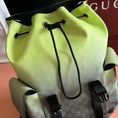 GUCCI 25S BACKPACK 46 CM IN NEON GREEN TO DARK GRAY OMBRÉ CALFSKIN
