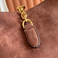 GUCCI 25S HANDBAG 46 CM IN DARK CACAO BROWN SUEDE WITH GOLD HARDWARE