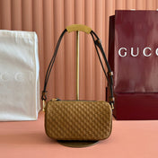GUCCI 26S SHOULDER BAG 19 IN BROWN EMBOSSED SUEDE