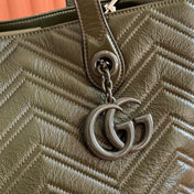 GUCCI 26S GG MARMONT TOTE BAG 30 IN MOSS GREEN CALFSKIN