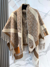 ANAGRAM WOOL JACQUARD BLANKET SHAWL 140 CM CAMEL BEIGE 413661