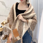 ANAGRAM WOOL JACQUARD BLANKET SHAWL 140 CM CAMEL BEIGE 413661