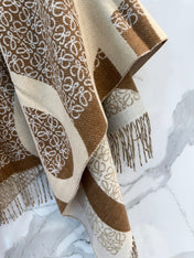 ANAGRAM WOOL JACQUARD BLANKET SHAWL 140 CM CAMEL BEIGE 413661