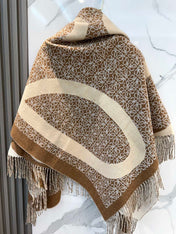 ANAGRAM WOOL JACQUARD BLANKET SHAWL 140 CM CAMEL BEIGE 413661