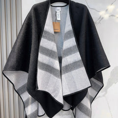 WOOL CAPE 140 CM BLACK AND LIGHT GRAY 394535