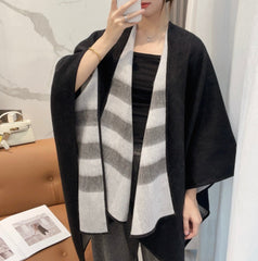 WOOL CAPE 140 CM BLACK AND LIGHT GRAY 394535