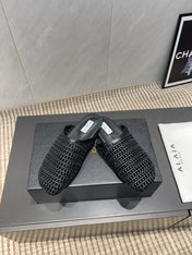 ALAIA WOVEN FLAT SHOES IN BLACK CALFSKIN STYLE 5