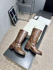 CHLOÉ 26S KNEE-HIGH BOOTS IN EARTH BROWN CALFSKIN