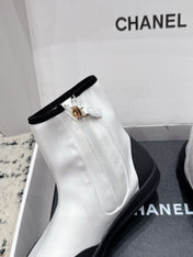 CHANEL 26S ZIPPER BOOTS IN WHITE MIX BLACK FABRIC AND LAMBSKIN