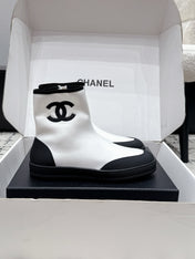 CHANEL 26S ZIPPER BOOTS IN WHITE MIX BLACK FABRIC AND LAMBSKIN