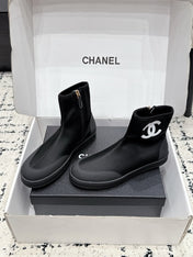 CHANEL 26S ZIPPER BOOTS IN BLACK FABRIC AND LAMBSKIN