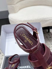 CHANEL 26S SANDALS IN DARK RED CALFSKIN WITH GOLD HARDWARE